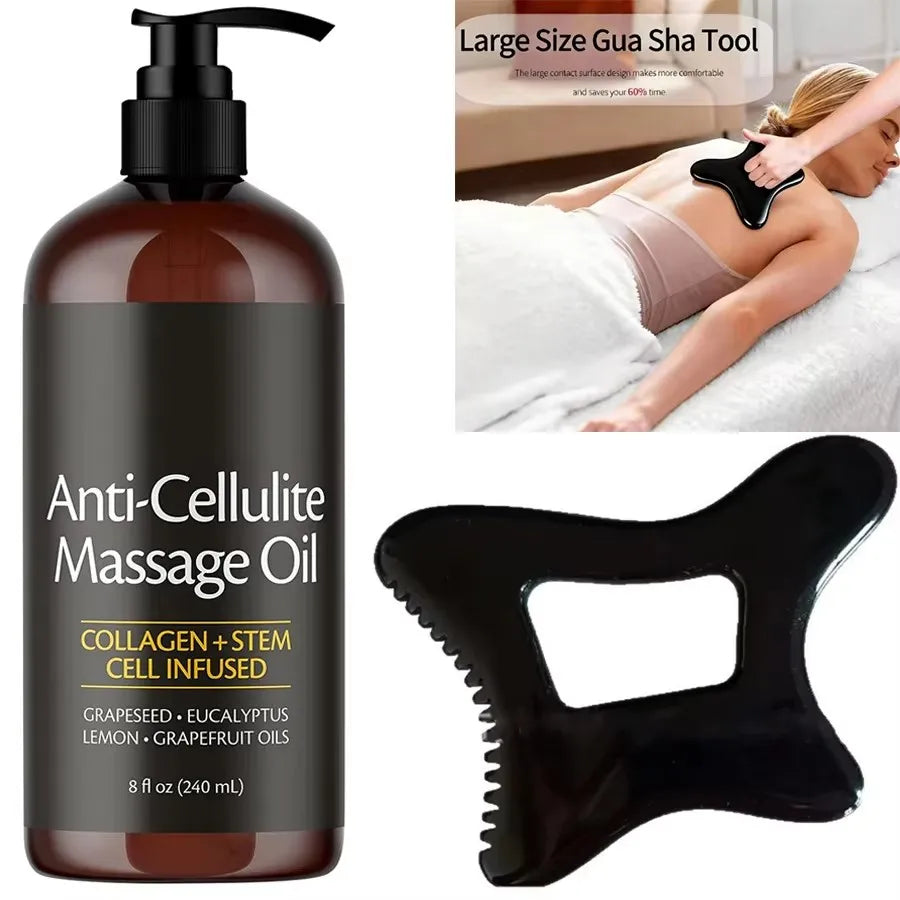 240Ml anti Cellulite Massage Oil Infused with Collagen and Stem Cell Skin Tightening Cellulite Moisturizing Body Essential Oil