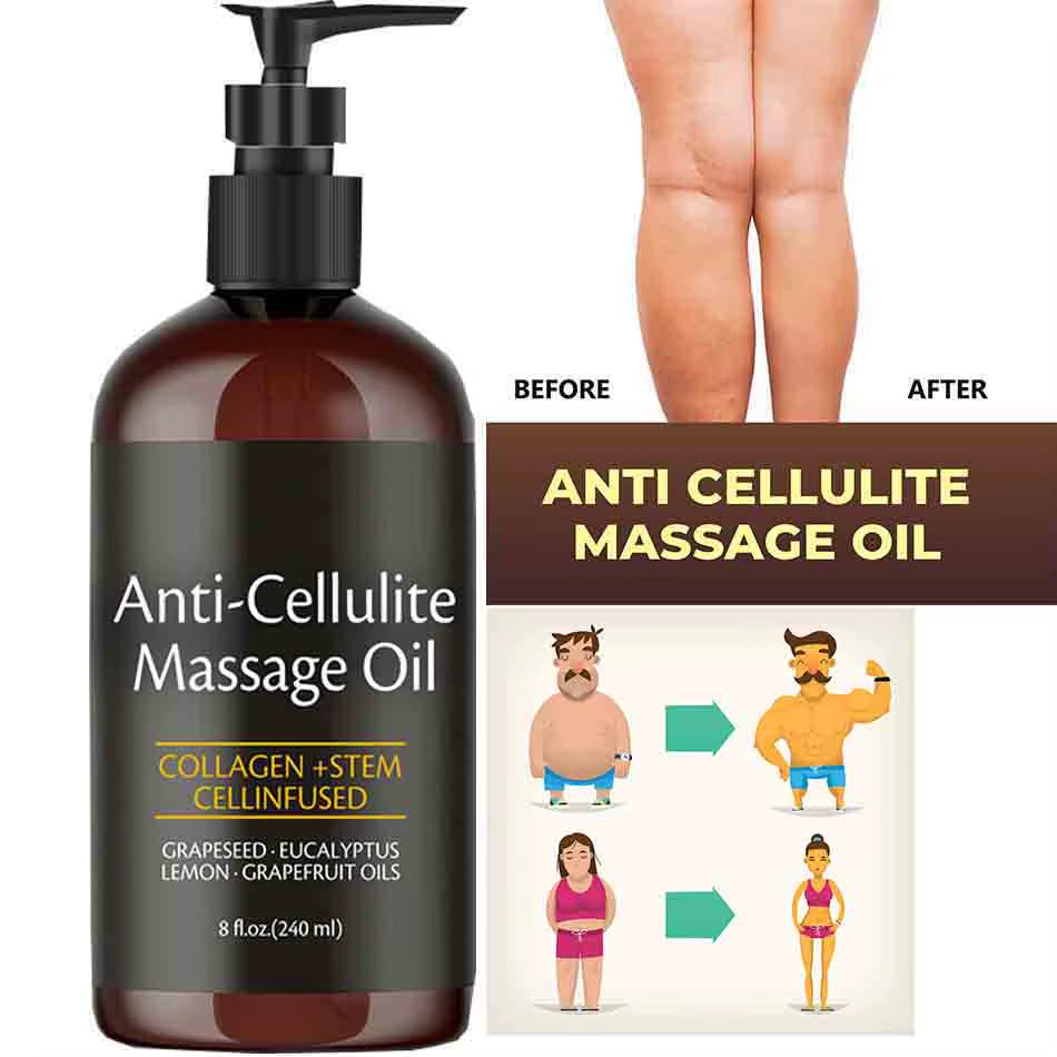 240Ml anti Cellulite Massage Oil Infused with Collagen and Stem Cell Skin Tightening Cellulite Moisturizing Body Essential Oil