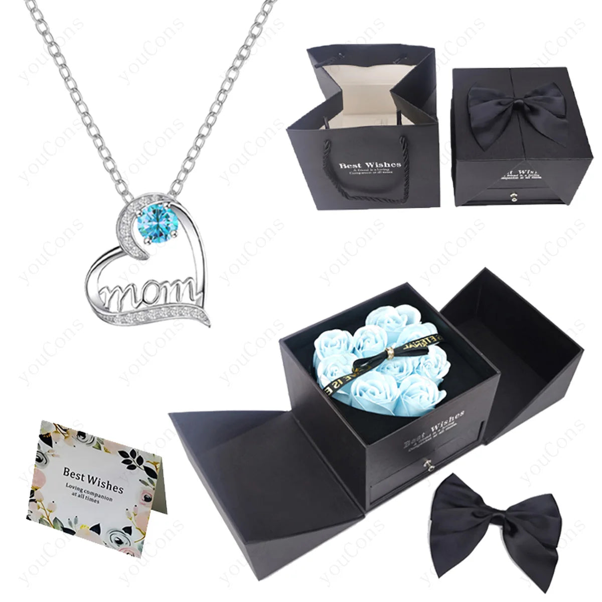 Luxury Heart Necklace Pendant with Rose Gift Box for Mother, Wife, Girlfriend 