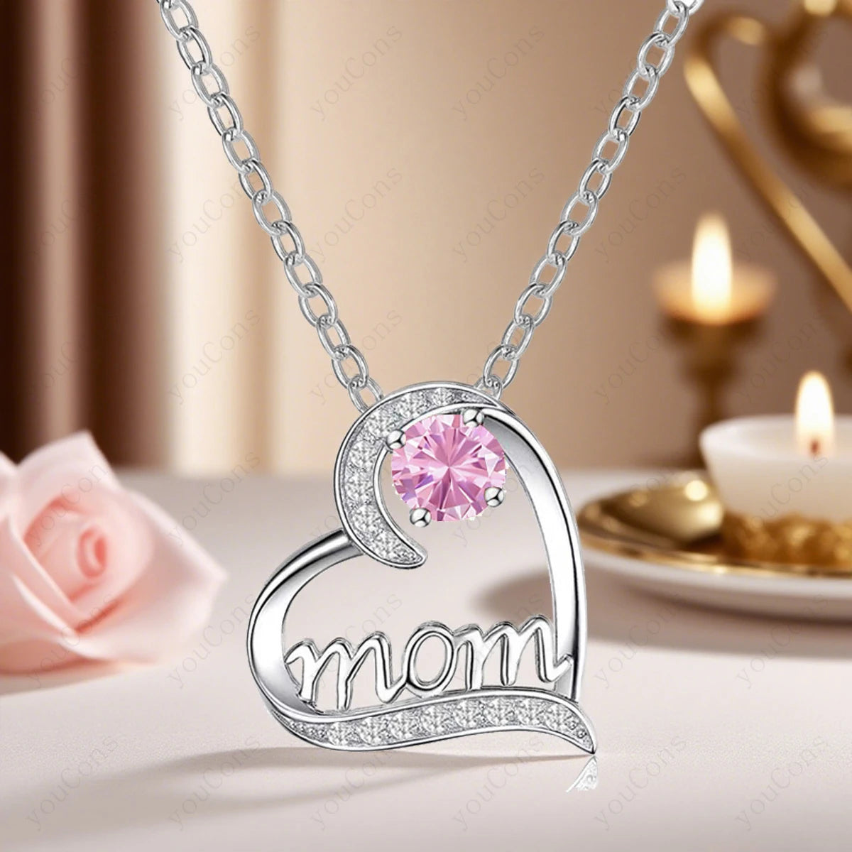 Luxury Heart Necklace Pendant with Rose Gift Box for Mother, Wife, Girlfriend 