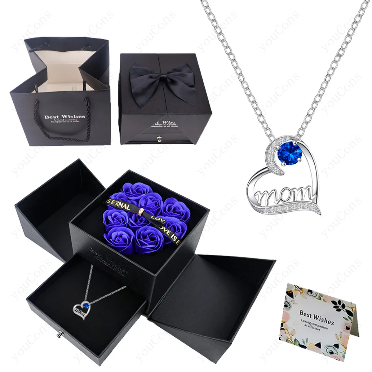 Elegant Heart Pendant Necklace in Rose Gift Box - Perfect Gift for Mother, Wife, or Girlfriend