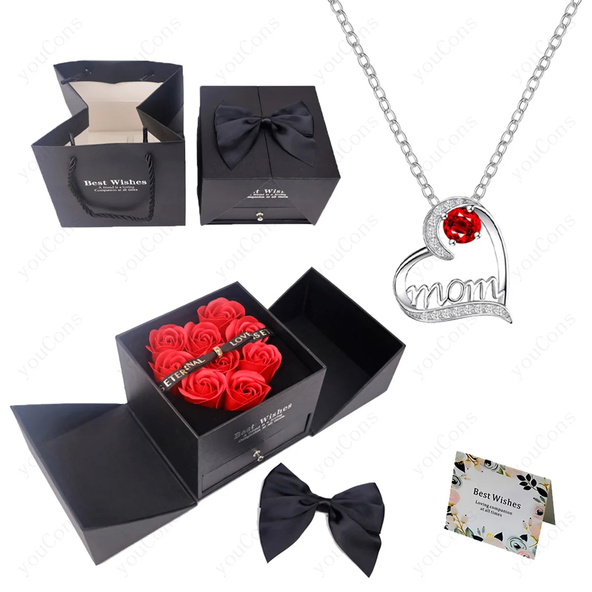 Luxury Heart Necklace Pendant with Rose Gift Box for Mother, Wife, Girlfriend 