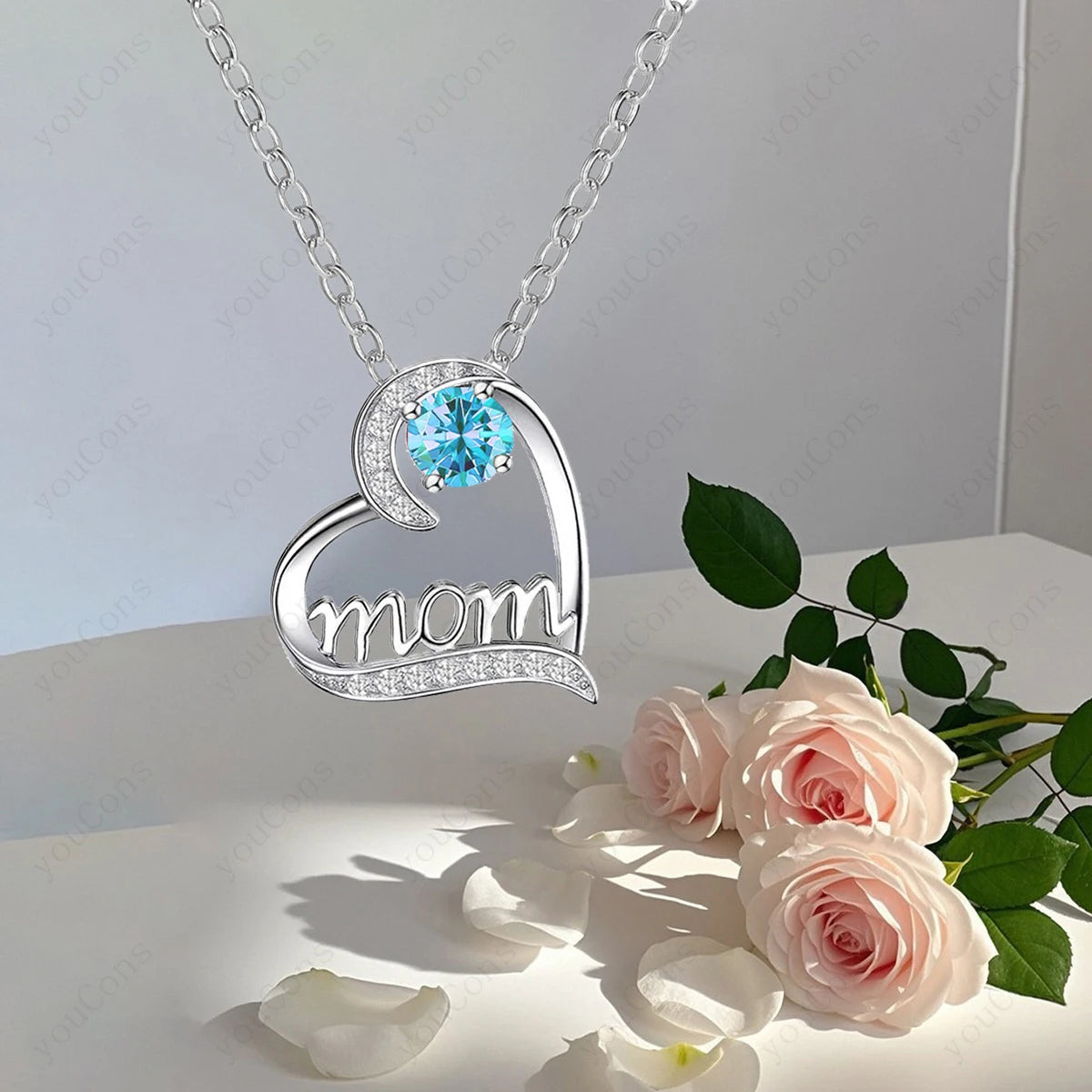 Luxury Heart Necklace Pendant with Rose Gift Box for Mother, Wife, Girlfriend 